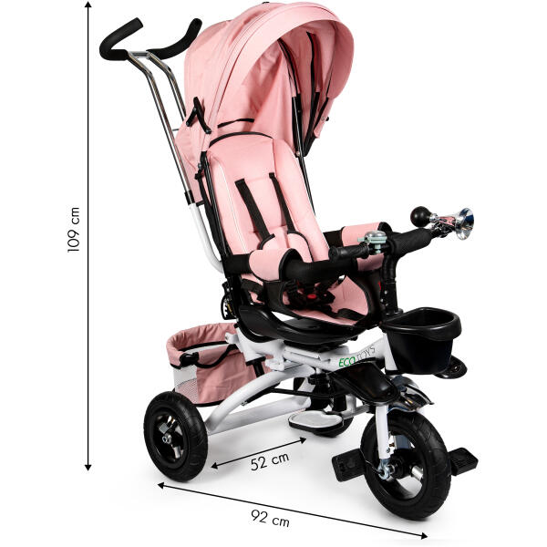 Trehjulssykkel med roterbart sete 360 kalesje ECOTOYS Delux Rosa - Bilde 5