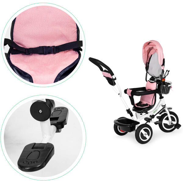 Trehjulssykkel med roterbart sete kalesje slitesterke gummihjul ECOTOYS Rosa - Bilde 5