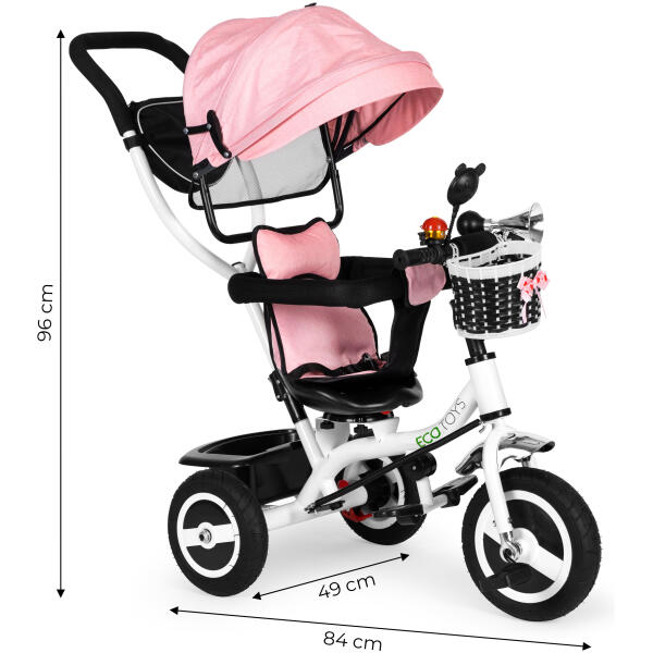 Trehjulssykkel med roterbart sete kalesje slitesterke gummihjul ECOTOYS Rosa - Bilde 7