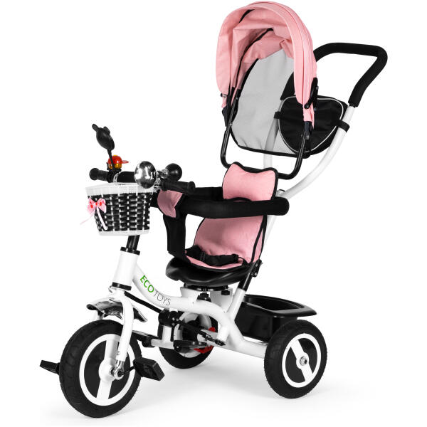 Trehjulssykkel med roterbart sete kalesje slitesterke gummihjul ECOTOYS Rosa - Bilde 2