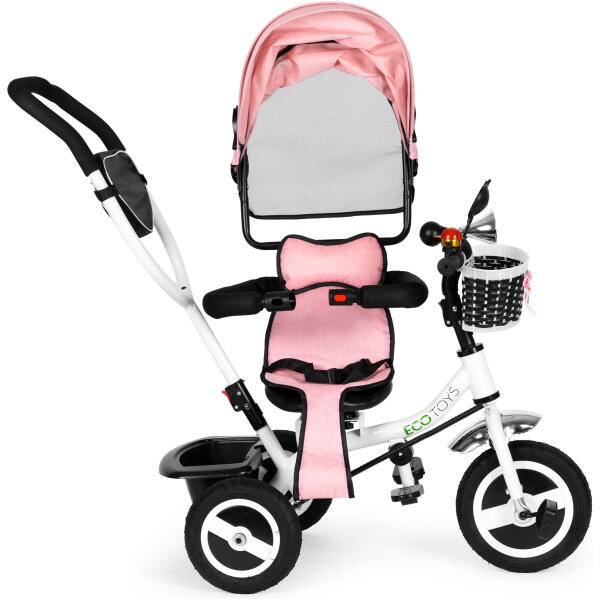 Trehjulssykkel med roterbart sete kalesje slitesterke gummihjul ECOTOYS Rosa - Bilde 3