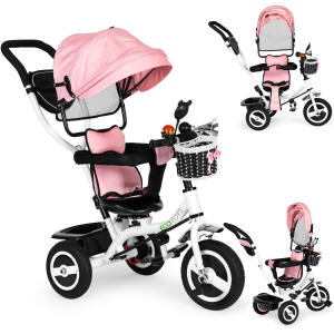 Trehjulssykkel med roterbart sete kalesje slitesterke gummihjul ECOTOYS Rosa