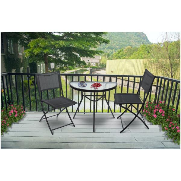 Halvrundt glasskaffebord for balkong terrasse patio Svart - Bilde 2