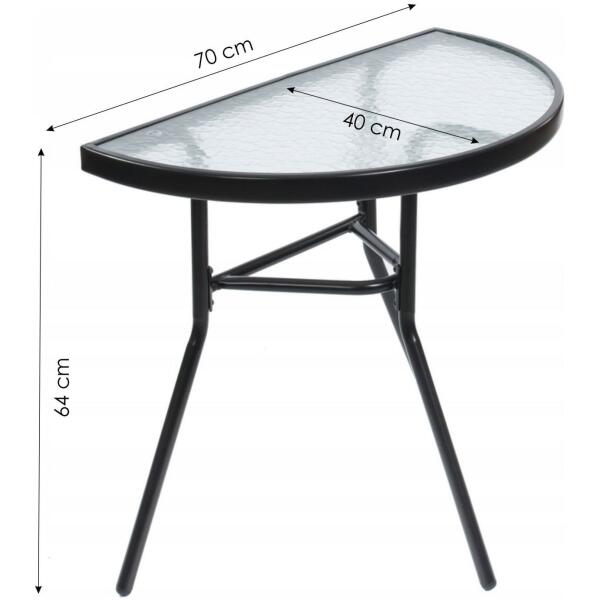 Halvrundt glasskaffebord for balkong terrasse patio Svart - Bilde 9