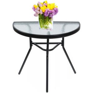 Halvrundt glasskaffebord for balkong terrasse patio Svart