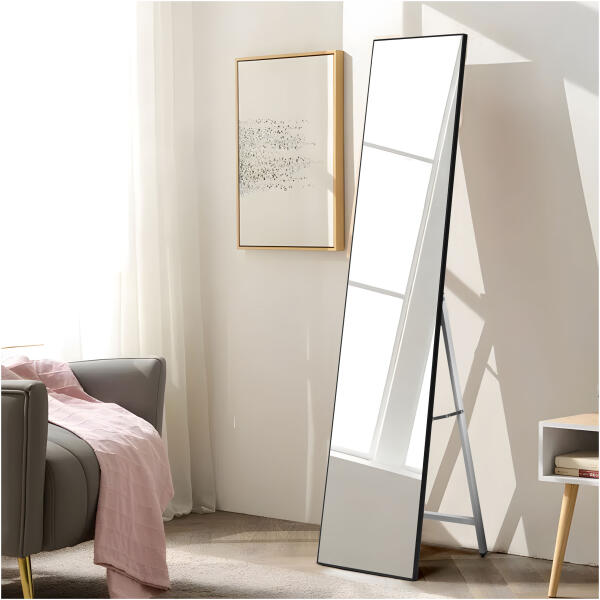 Stort frittstående speil 159 cm aluminium ramme ModernHome Svart - Bilde 8