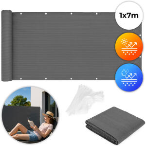 Balkongskjerm med beslag 100x700 cm skyggenett med installasjonselementer MultiGarden Grå