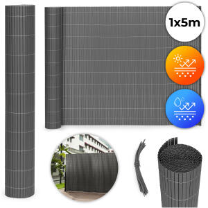 Tosidig bambusmatte 100x500 cm for balkong terrasse gjerde MultiGarden Antrasitt