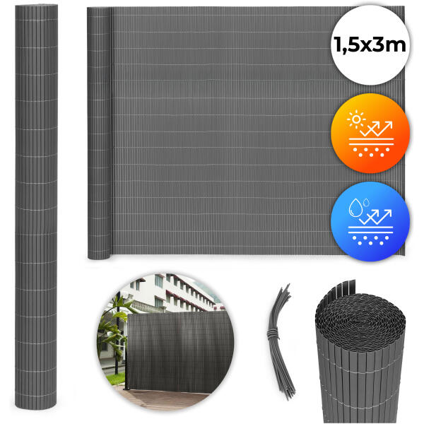 Tosidig bambusmatte 150x300 cm for balkong terrasse gjerde MultiGarden Antrasitt