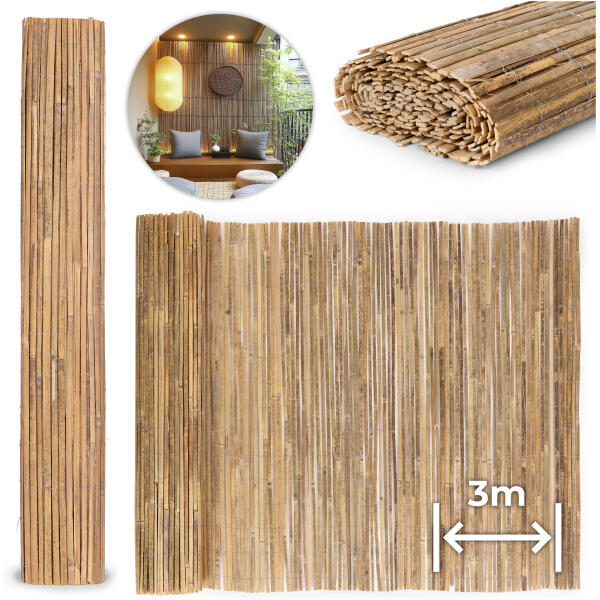 To-sidig bambusmatte 150x300 cm for balkong terrasse gjerde naturlig MultiGarden