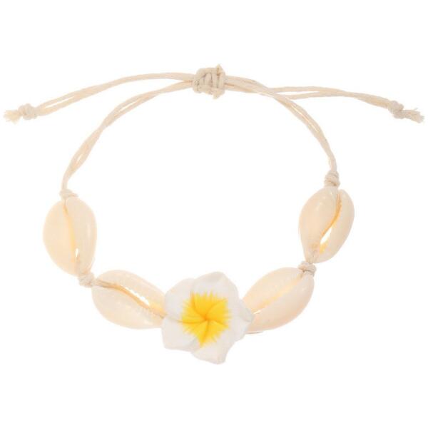 Armbånd 2-i-1 for ankel og hånd på snor muslinger og hawaii-blomst B542ZO Gul - Bilde 2