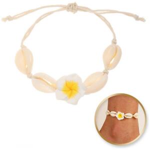 Armbånd 2-i-1 for ankel og hånd på snor muslinger og hawaii-blomst B542ZO Gul