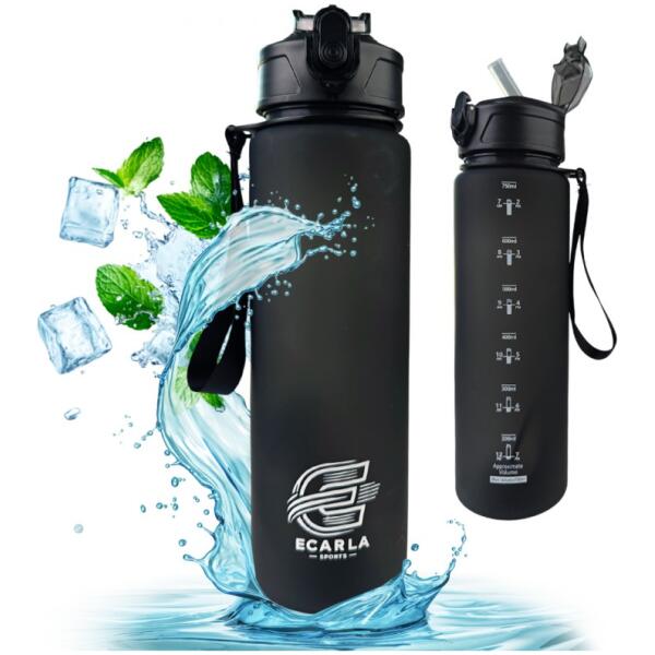 Vannflaske sportsflaske matt 750 ml ECARLA SPORTS BD48 Svart