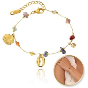 Armbånd til hånd kirurgisk stål belagt med 14k gull steiner BST1514 Gull