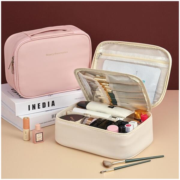 Kosmetikkveske sammenleggbar elegant koffert etui i økoskinn KS146R Rosa - Bilde 5