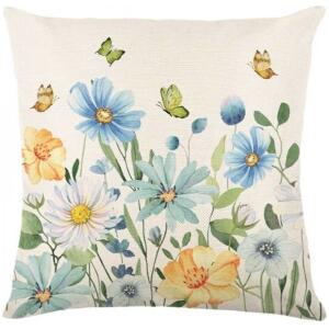 Linhvit putetrekk 45 x 45 cm med vårmotiv blomster POD220