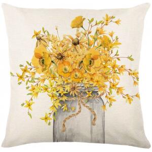 Linhøstrekk til pute 45 x 45 cm med trykk blomster POD237
