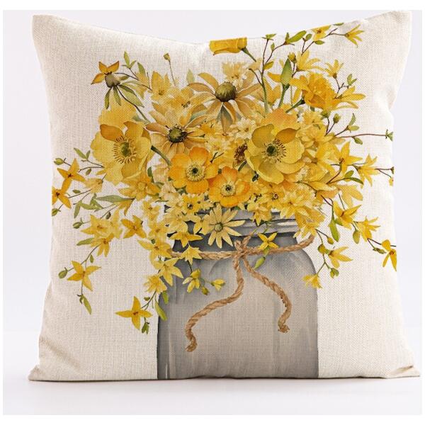 Linhøstrekk til pute 45 x 45 cm med trykk blomster POD237 - Bilde 2