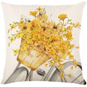 Linhus putetrekk 45 x 45 cm med trykk gule blomster POD238 Gul