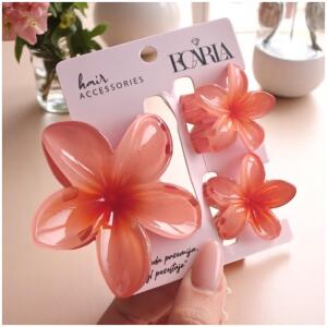 Sett med hårklips klemmer 3-i-1 blomst XL ombre 2 stk mini klips SP419 Krem