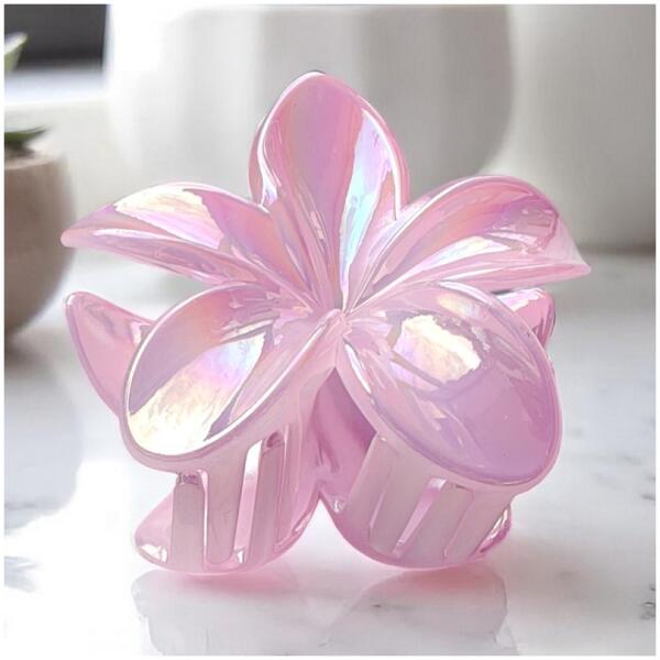 Spenne til hårklemme XL blomst opaliserende 7,5x8 cm SP424 Rosa - Bilde 2