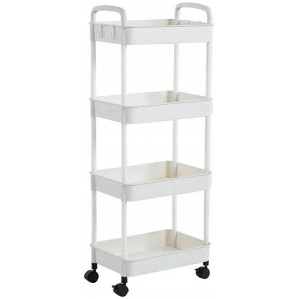 Hylle skap mobil på hjul 4 nivåer 36x24x84cm Hvit - Bilde 2