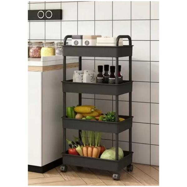Reol skap mobil på hjul 4 nivåer 36x24x84 cm Svart - Bilde 7