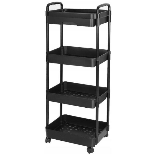 Reol skap mobil på hjul 4 nivåer 36x24x84 cm Svart - Bilde 9