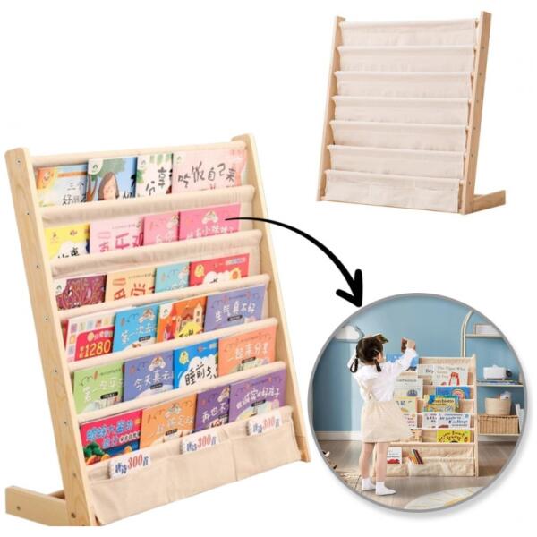 Bokhylle 6 nivåer stativ bokorganisator med lommer 79x60 cm SZ45