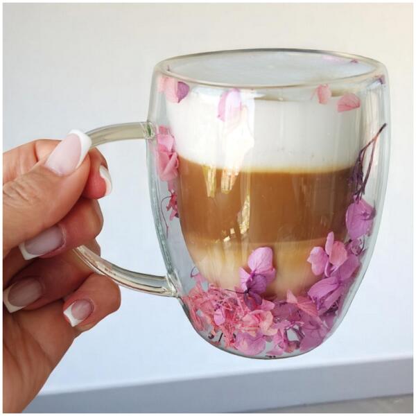 Termoglass med blomster inni gips hortensia rose 300 ml 1 stk SZK165 Rosa - Bilde 5
