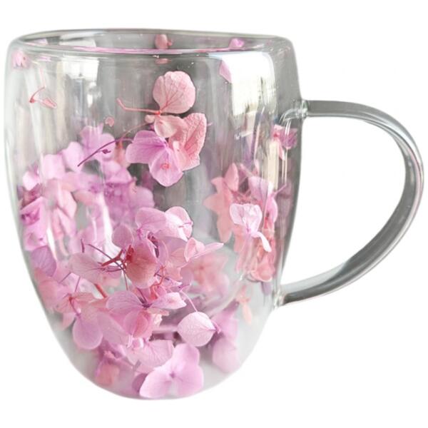 Termoglass med blomster inni gips hortensia rose 300 ml 1 stk SZK165 Rosa - Bilde 2
