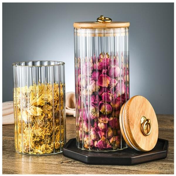 Sukkerbolle rillet beholder med bambuslokk str L 1150 ml 1 stk SZK169 - Bilde 3