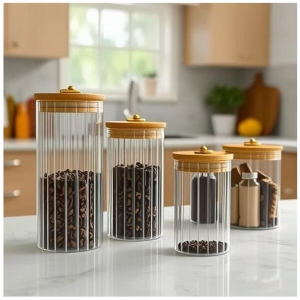 Sukkerbolle rillet beholder med bambuslokk str L 1150 ml 1 stk SZK169 - Bilde 7