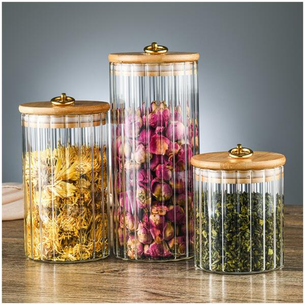 Sukkerbolle rillet beholder med bambuslokk str L 1150 ml 1 stk SZK169 - Bilde 5