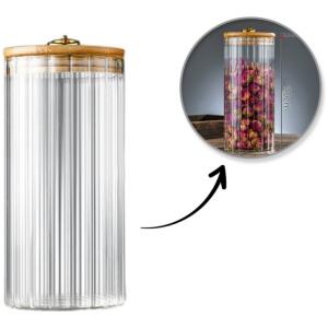 Sukkerbolle rillet beholder med bambuslokk str L 1150 ml 1 stk SZK169
