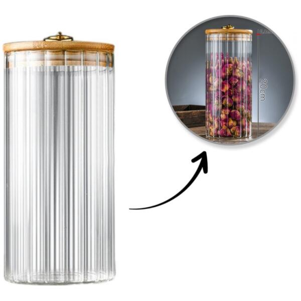 Sukkerbolle rillet beholder med bambuslokk str L 1150 ml 1 stk SZK169