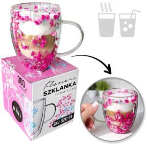 Termoglass med blomster inne gypsophila hortensia rose 300 ml 1 stk SZK174 Rosa