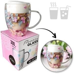 Termoglass med blomster inni gypsophila hortensia rose 300 ml 1 stk SZK180