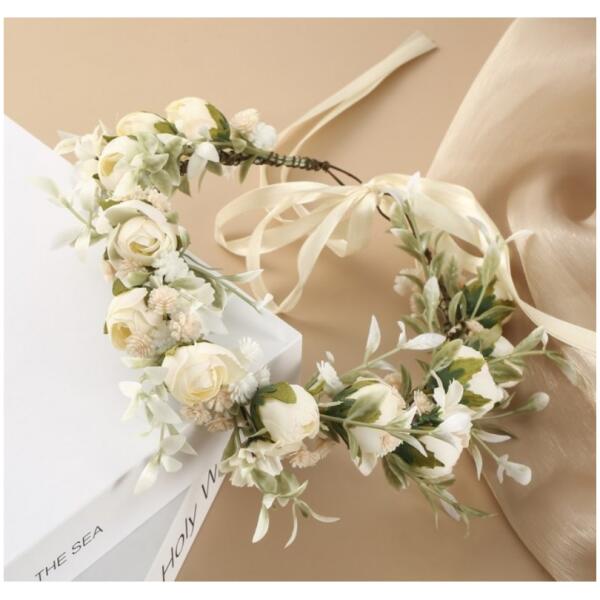 Hårbånd blomsterkrans bohemsk hodebånd W87 Delikat Blomsterkrans Boho Hvit - Bilde 3