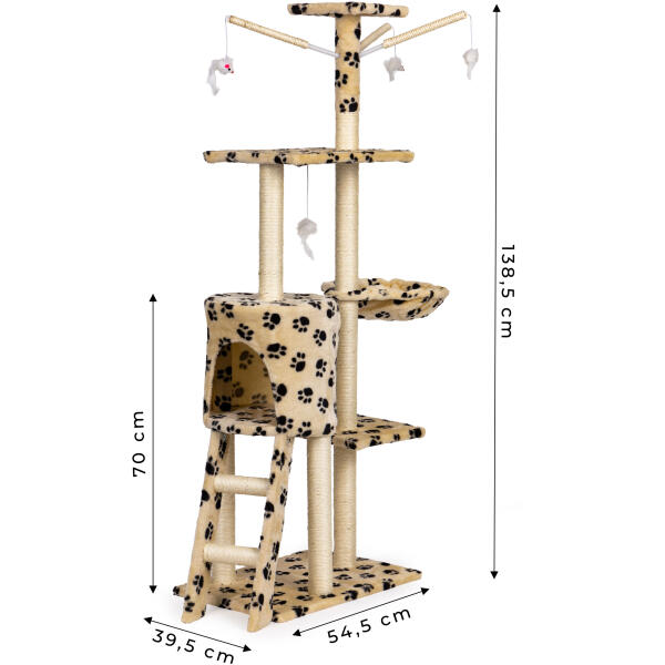 Klatrestativ for katt hus tre soveplass 138 cm XL potetrykk Petsi - Bilde 10