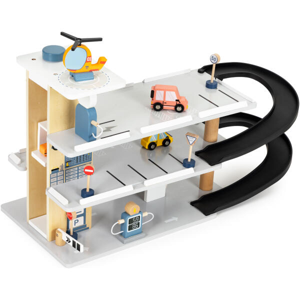 Stor treparkering med heis med biler og helikopter vaskehall ECOTOYS - Bilde 4