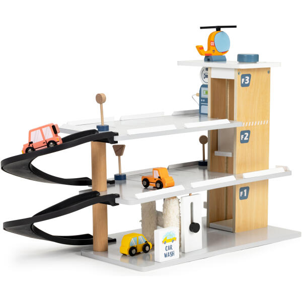 Stor treparkering med heis med biler og helikopter vaskehall ECOTOYS - Bilde 5
