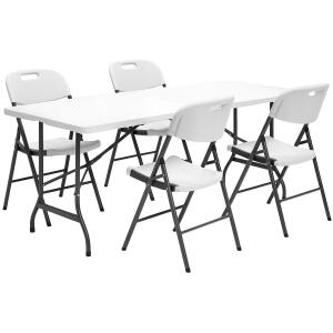 Komplett cateringsett bord 4 stoler sammenleggbart møbelsett HDPE MultiGarden Hvit