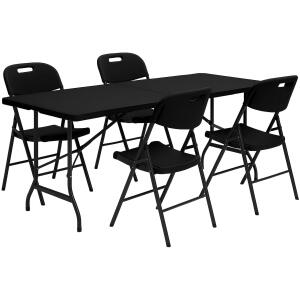 Komplett catering sett bord 4 stoler sammenleggbart møbelsett HDPE MultiGarden Svart