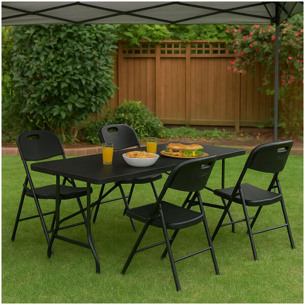 Komplett catering sett bord 4 stoler sammenleggbart møbelsett HDPE MultiGarden Svart - Bilde 5
