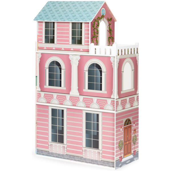 Stort dukkehus med møbelsett ECOTOYS Rosa - Bilde 5