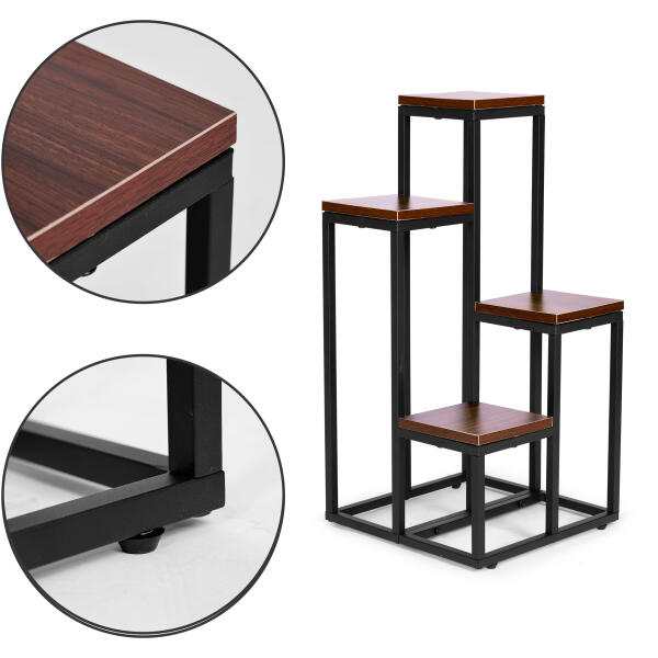 Blomsterhylle dekorasjon 4 hyller metall MDF ModernHome Mørk brun - Bilde 5