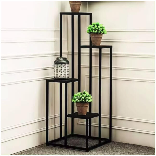 Blomsterhylle dekorasjon 4 hyller metall MDF ModernHome Mørk brun - Bilde 7
