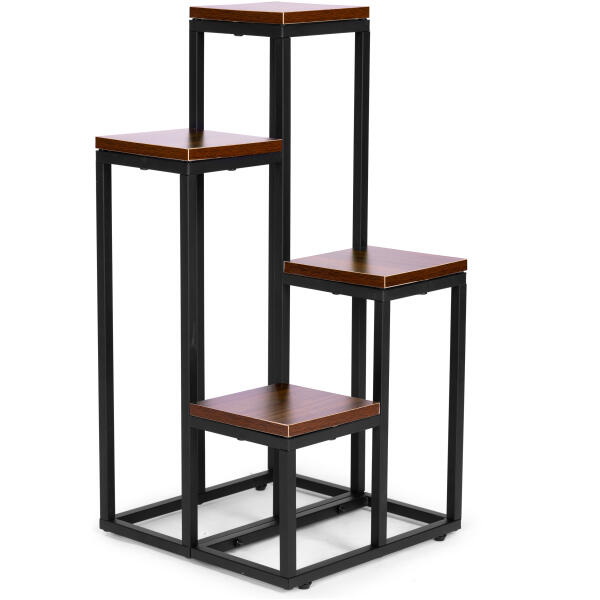 Blomsterhylle dekorasjon 4 hyller metall MDF ModernHome Mørk brun - Bilde 3
