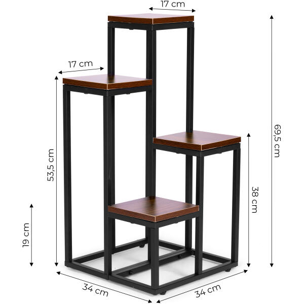 Blomsterhylle dekorasjon 4 hyller metall MDF ModernHome Mørk brun - Bilde 6